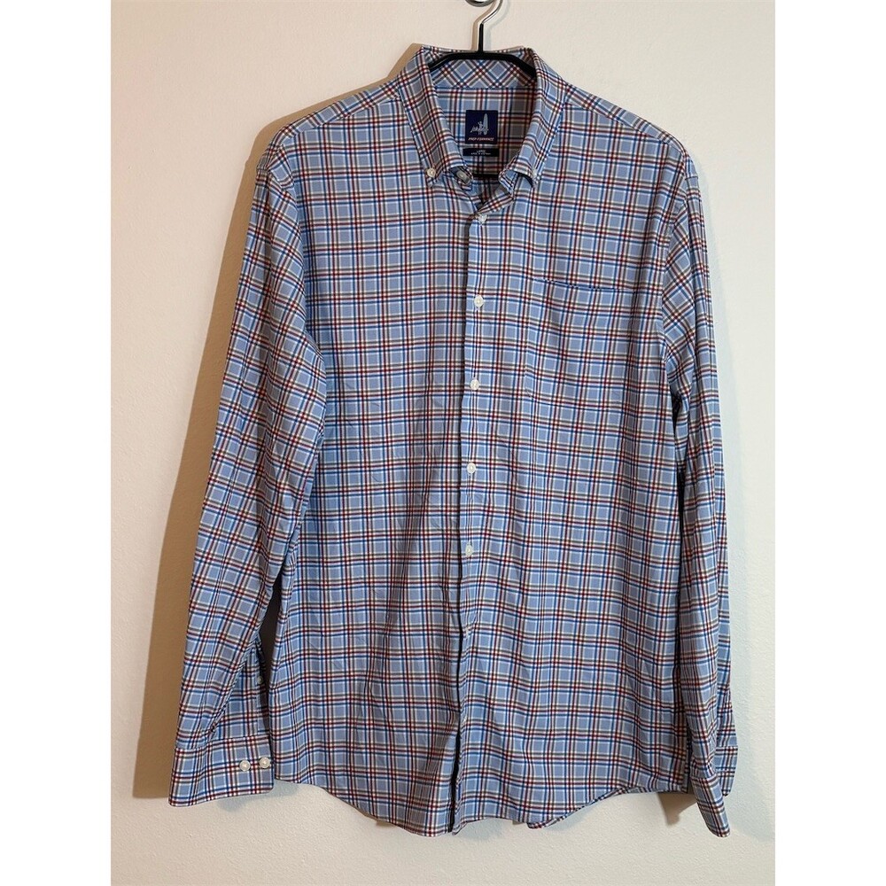 johnnie-O Button-Up Shirt Mens L Blue Plaid Long Sleeve